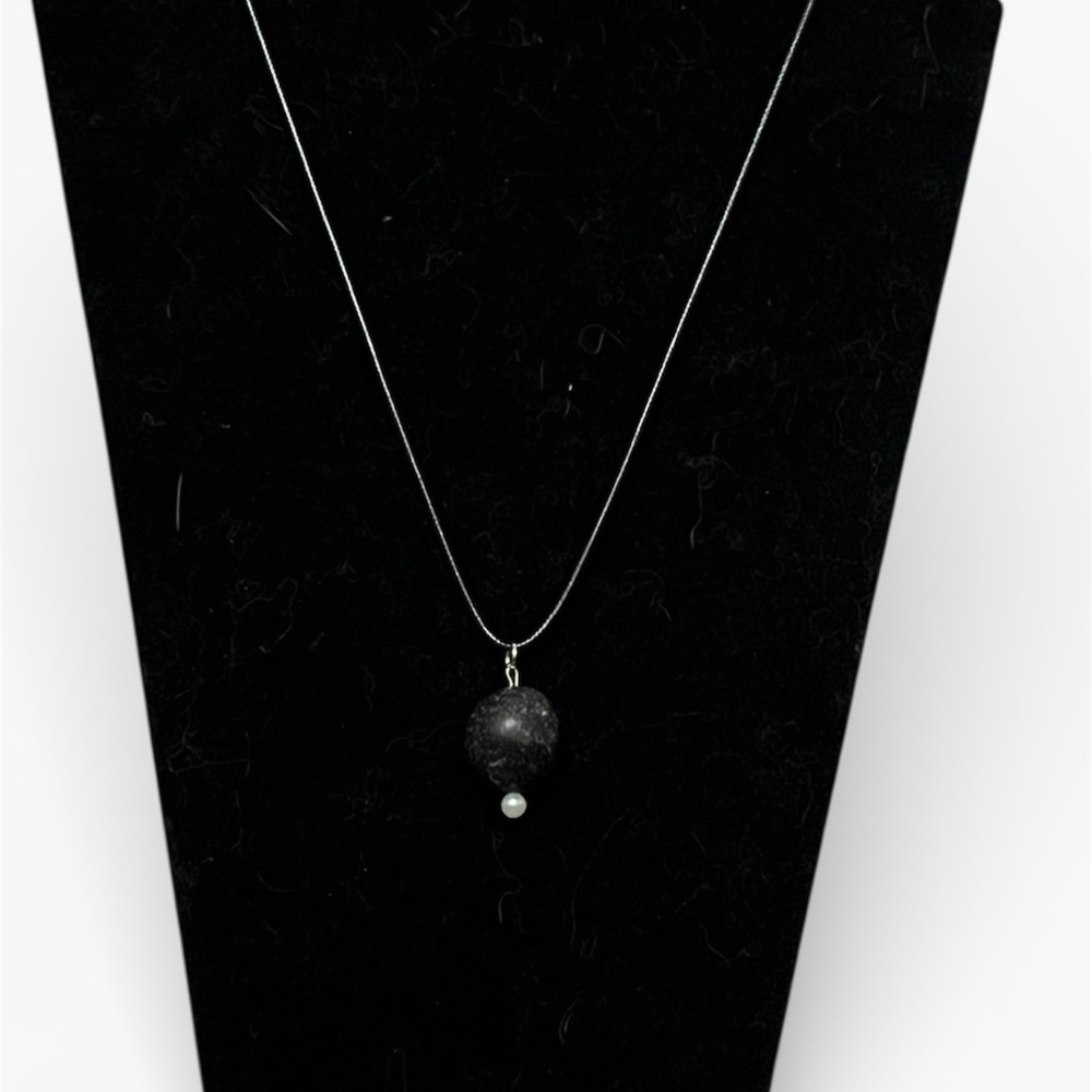 Wicca Raw Smooth Black Spell/Protection Stone Pendant On Black Leather Cord.